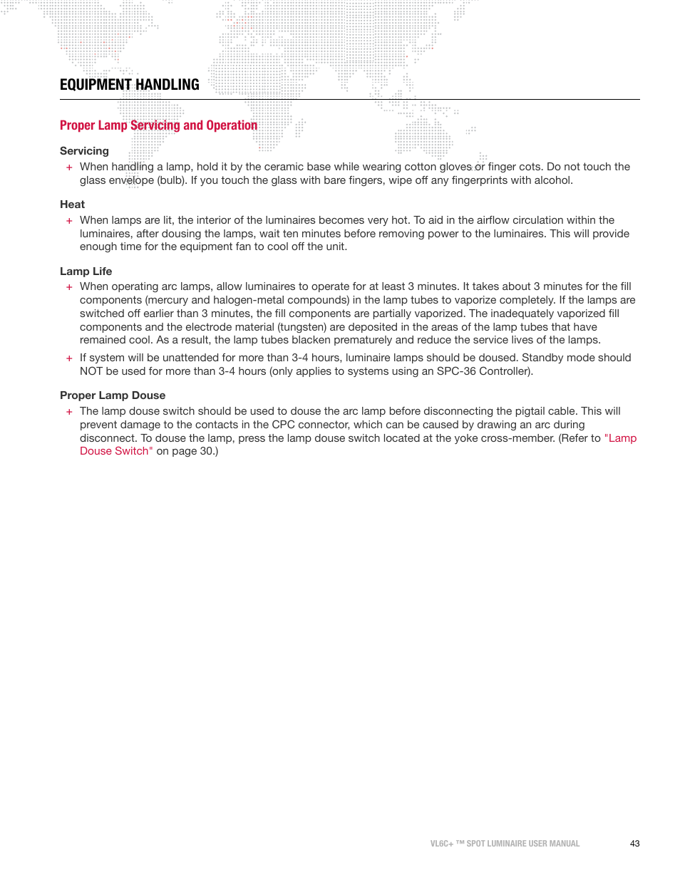 Equipment handling, Proper lamp servicing and operation, Refer to | PRG VL6C+ User Manual | Page 51 / 70