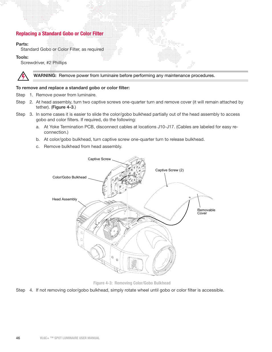 Replacing a standard gobo or color filter | PRG VL6C+ User Manual | Page 54 / 70