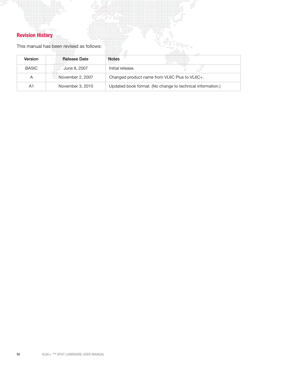 Revision history | PRG VL6C+ User Manual | Page 6 / 70