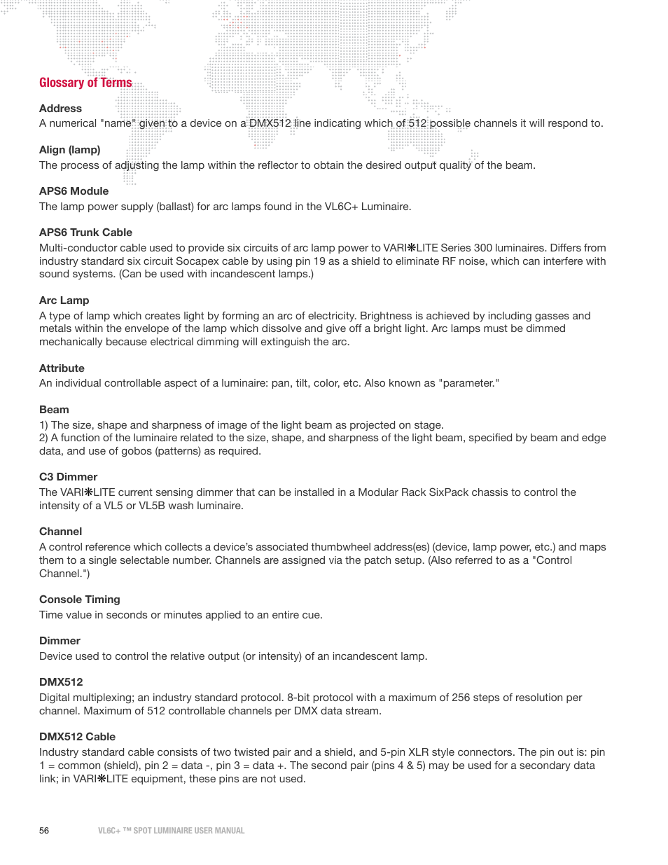 Glossary of terms | PRG VL6C+ User Manual | Page 64 / 70