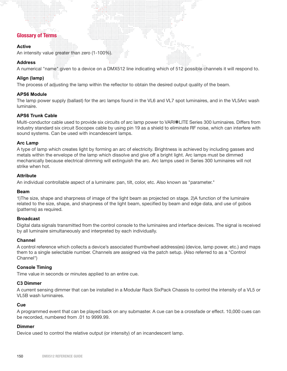 Glossary of terms | PRG DMX Reference Guide 5.4 User Manual | Page 158 / 166