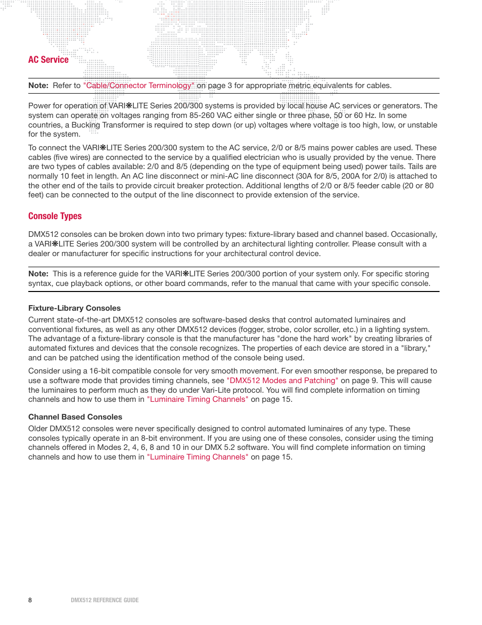 Ac service, Console types, Ac service console types | PRG DMX Reference Guide 5.4 User Manual | Page 16 / 166