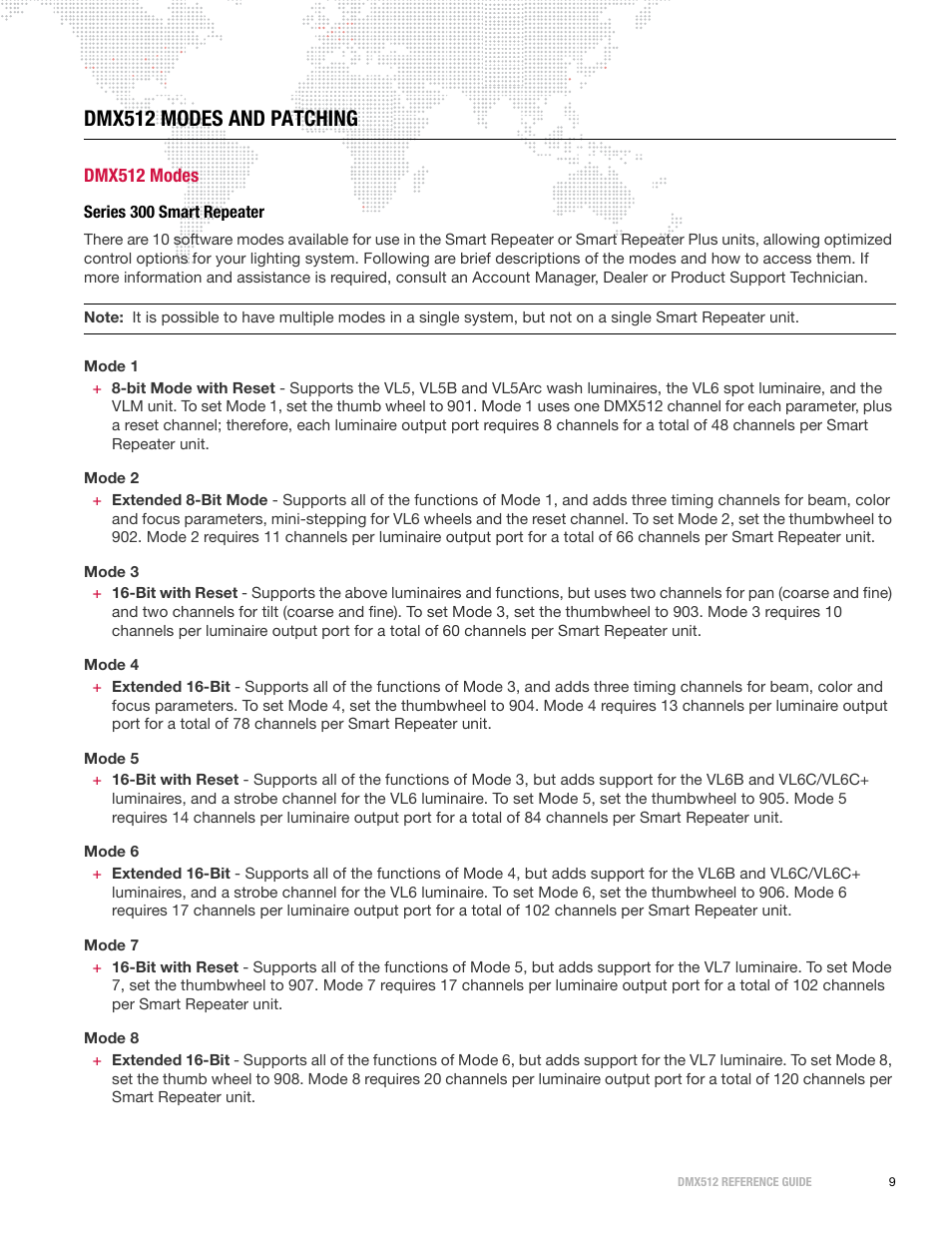 Dmx512 modes and patching, Dmx512 modes, Series 300 smart repeater | PRG DMX Reference Guide 5.4 User Manual | Page 17 / 166