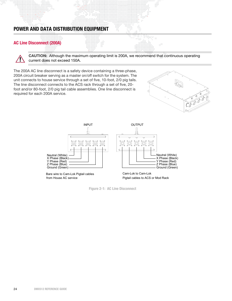 Power and data distribution equipment, Ac line disconnect (200a) | PRG DMX Reference Guide 5.4 User Manual | Page 32 / 166