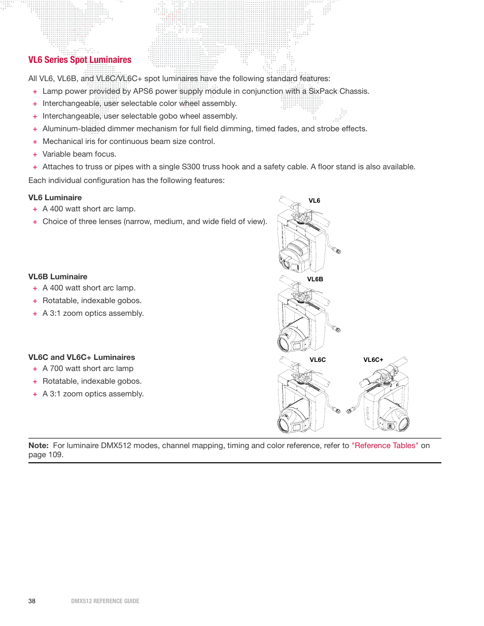 Vl6 series spot luminaires | PRG DMX Reference Guide 5.4 User Manual | Page 46 / 166