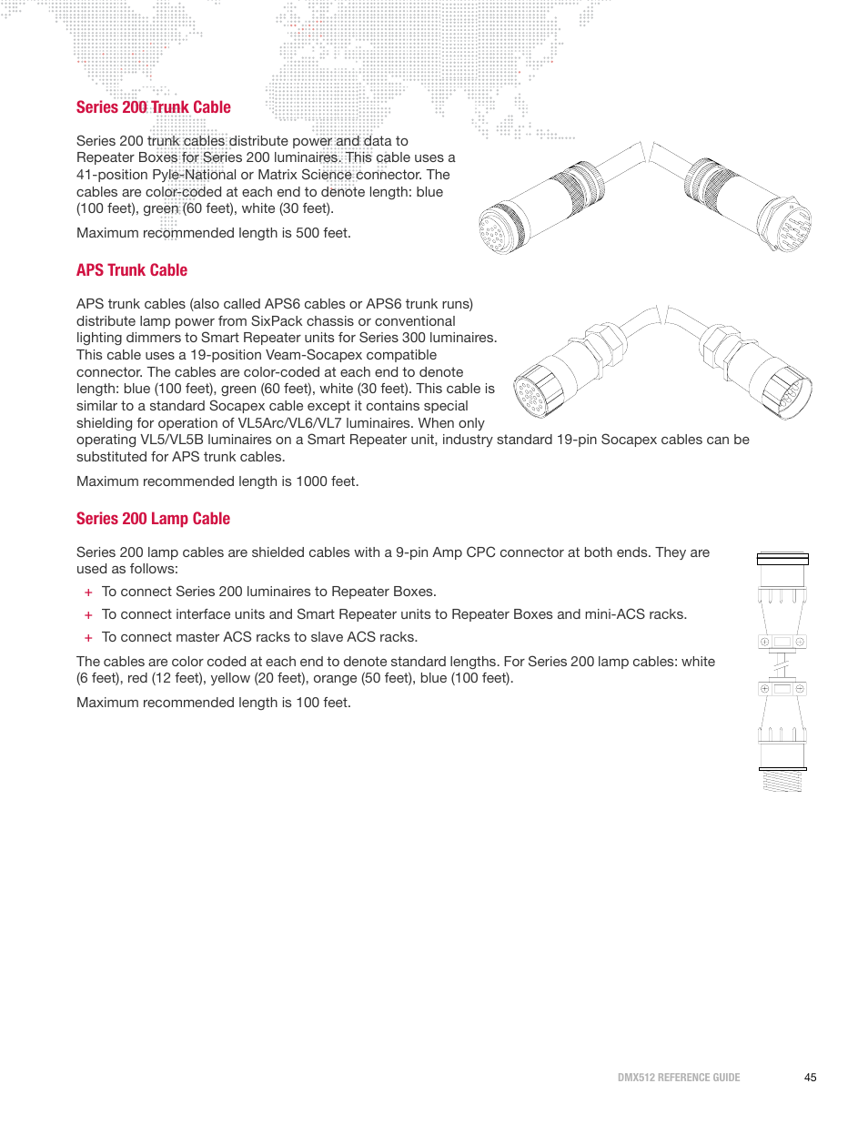 Series 200 trunk cable, Aps trunk cable, Series 200 lamp cable | PRG DMX Reference Guide 5.4 User Manual | Page 53 / 166