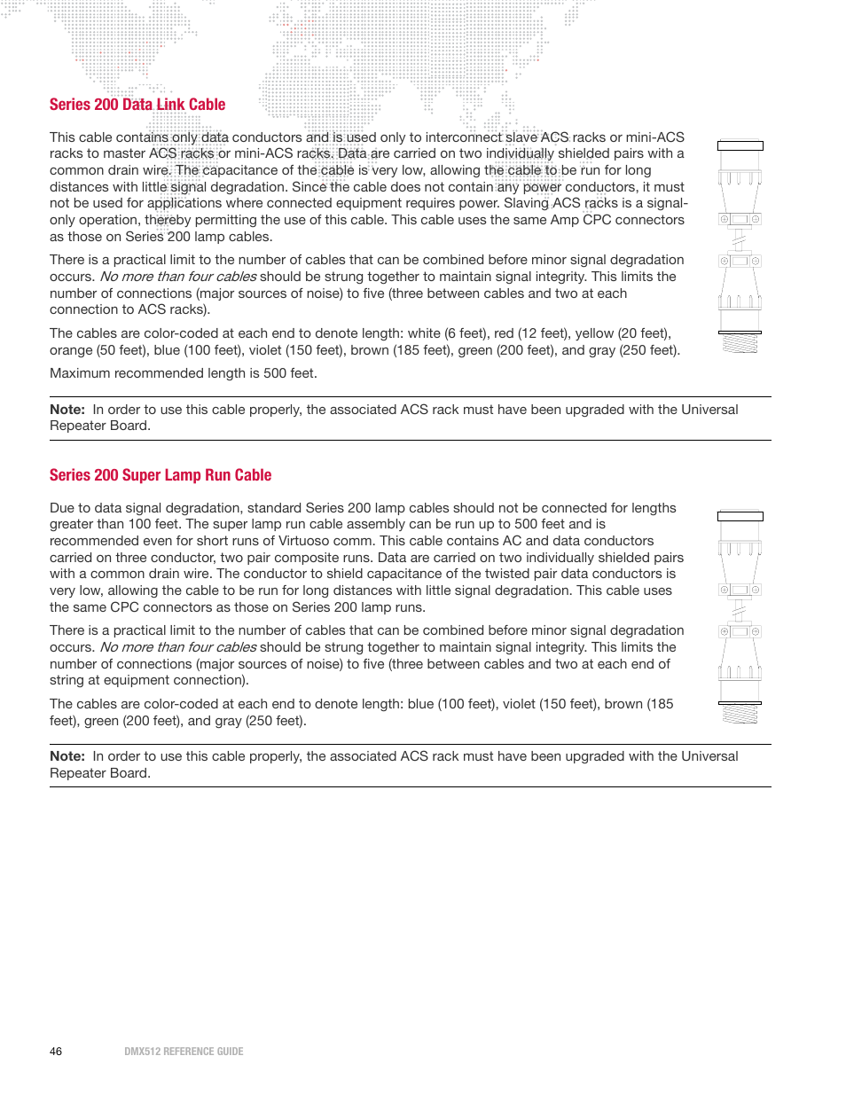 Series 200 data link cable, Series 200 super lamp run cable | PRG DMX Reference Guide 5.4 User Manual | Page 54 / 166