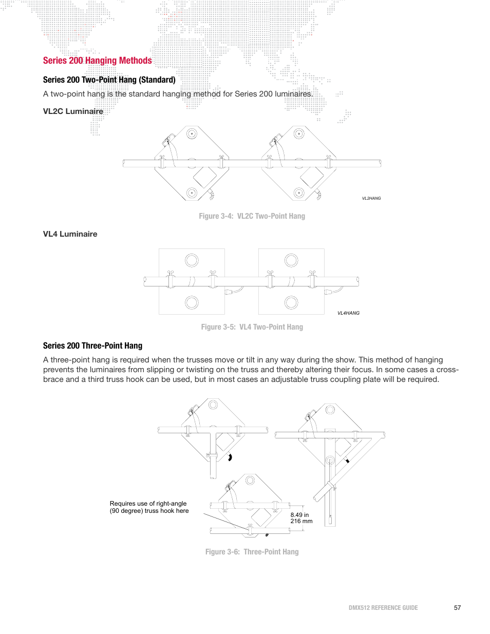 Series 200 hanging methods, Series 200 two-point hang (standard), Series 200 three-point hang | PRG DMX Reference Guide 5.4 User Manual | Page 65 / 166