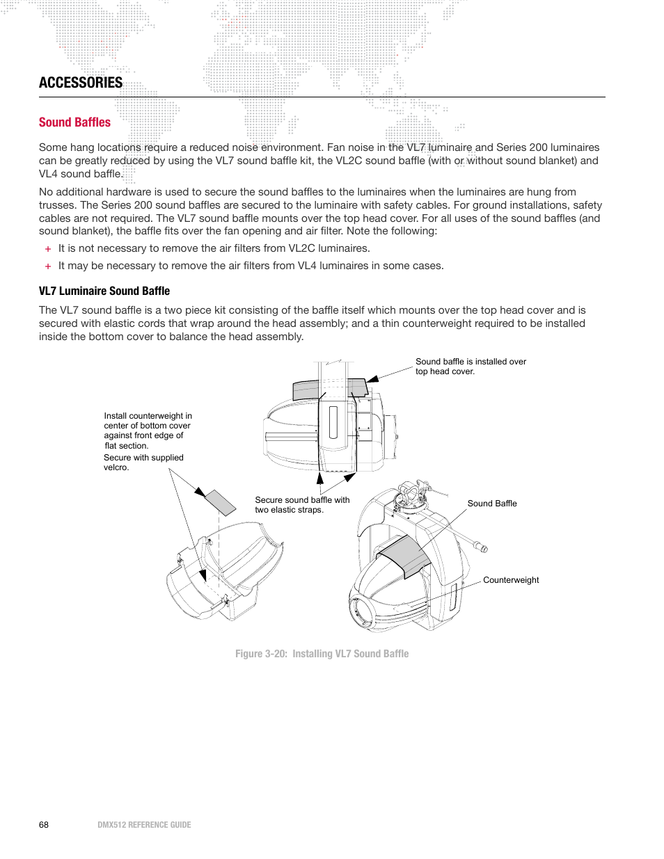 Accessories, Sound baffles, Vl7 luminaire sound baffle | PRG DMX Reference Guide 5.4 User Manual | Page 76 / 166