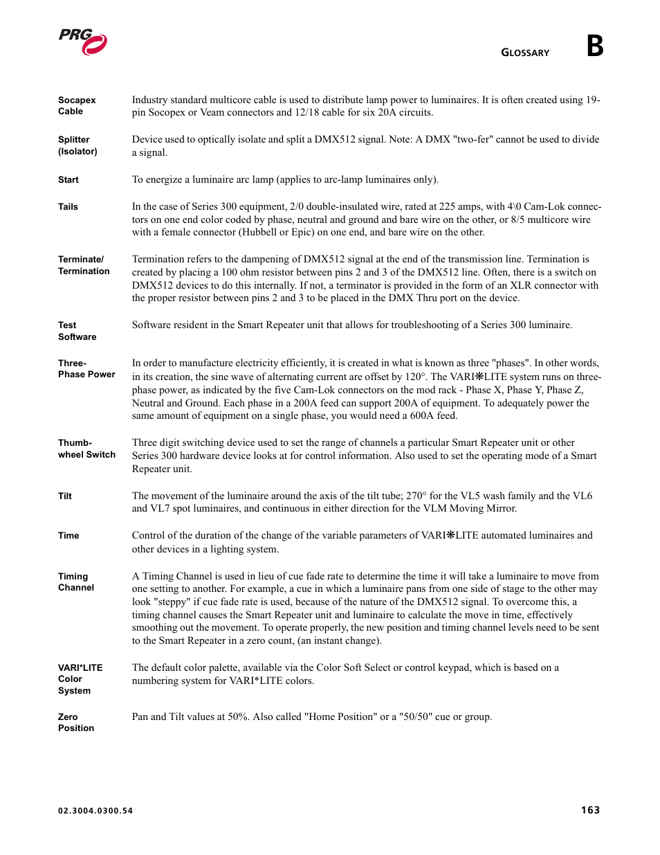 PRG Controlling VARI-LITE Equipment Using DMX 512 User Manual | Page 171 / 176