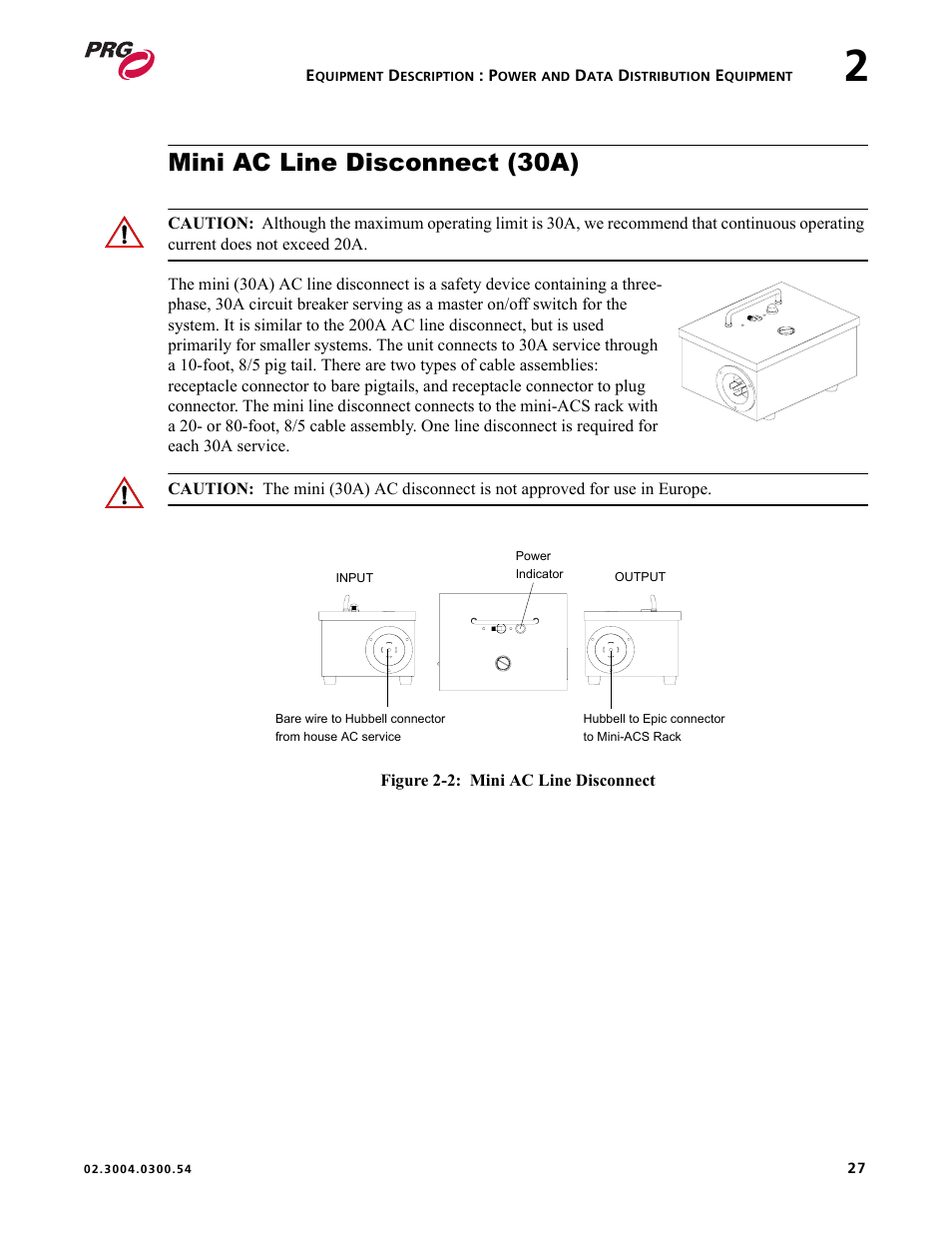 Mini ac line disconnect (30a) | PRG Controlling VARI-LITE Equipment Using DMX 512 User Manual | Page 35 / 176