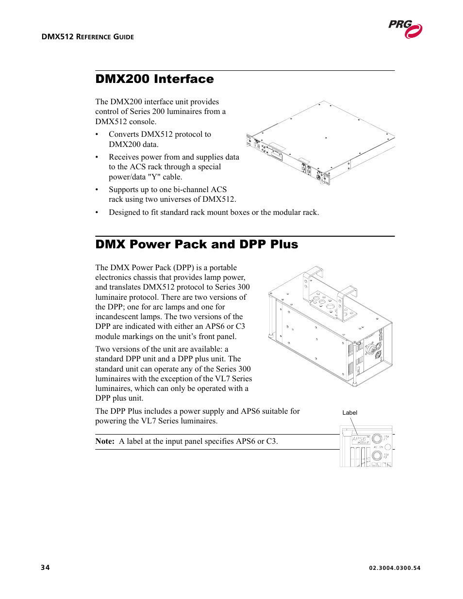 Dmx200 interface, Dmx power pack and dpp plus, Dmx200 interface dmx power pack and dpp plus | PRG Controlling VARI-LITE Equipment Using DMX 512 User Manual | Page 42 / 176