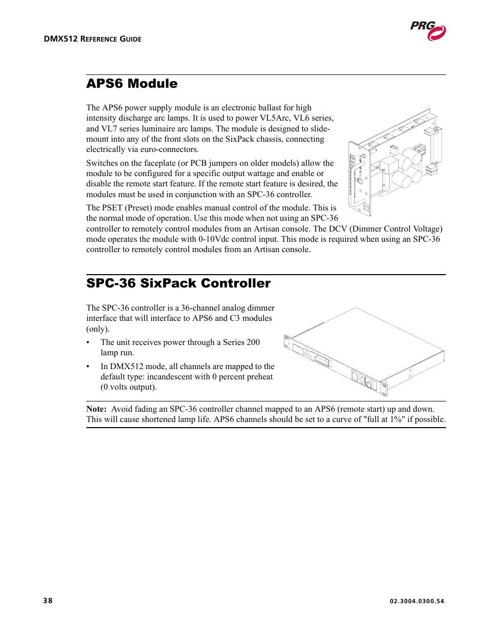 Aps6 module, Spc-36 sixpack controller | PRG Controlling VARI-LITE Equipment Using DMX 512 User Manual | Page 46 / 176