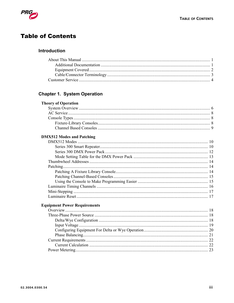 PRG Controlling VARI-LITE Equipment Using DMX 512 User Manual | Page 5 / 176