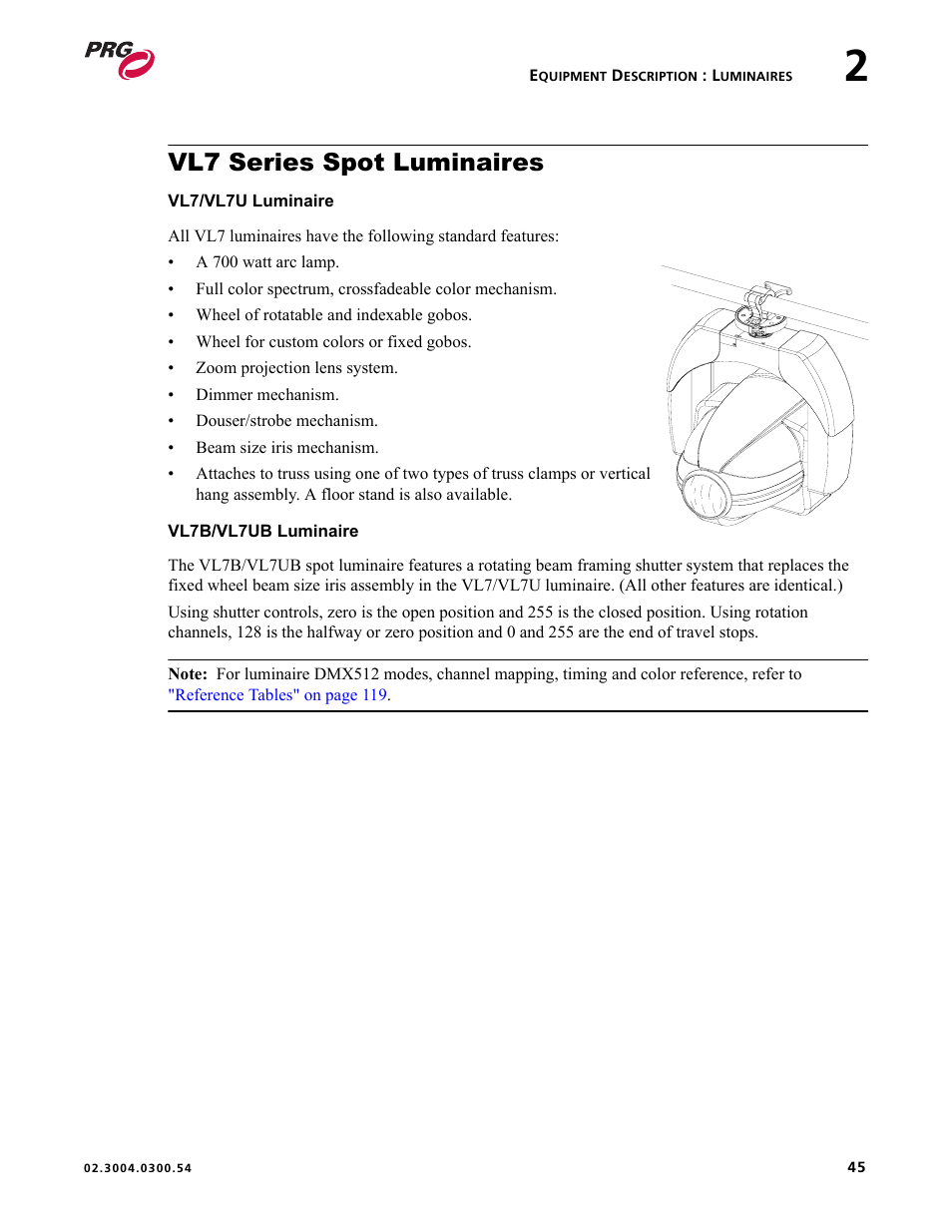 Vl7 series spot luminaires | PRG Controlling VARI-LITE Equipment Using DMX 512 User Manual | Page 53 / 176