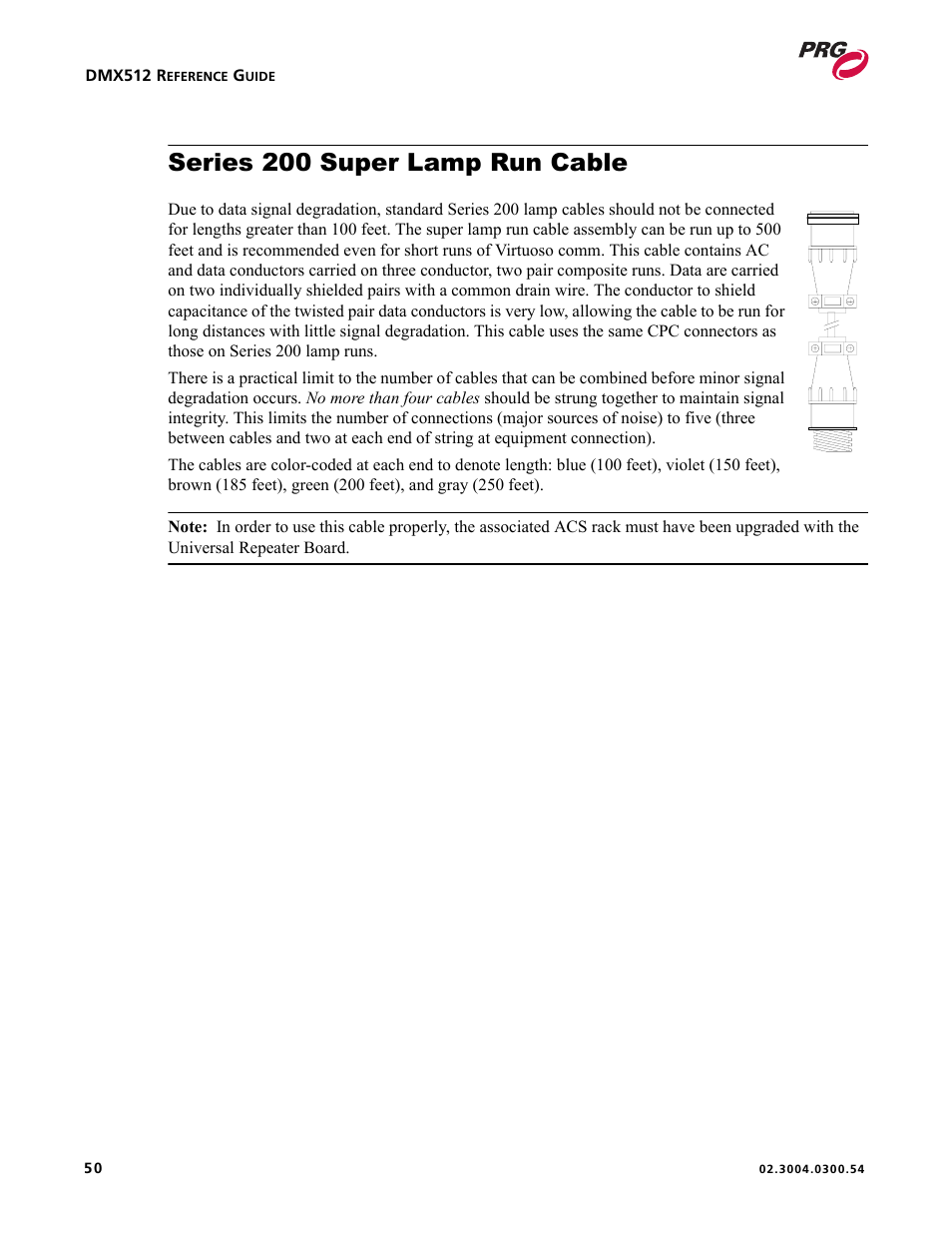 Series 200 super lamp run cable | PRG Controlling VARI-LITE Equipment Using DMX 512 User Manual | Page 58 / 176