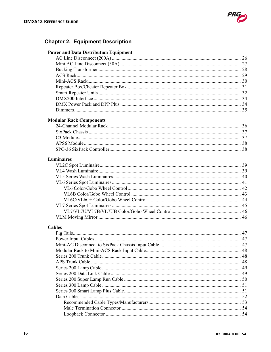 PRG Controlling VARI-LITE Equipment Using DMX 512 User Manual | Page 6 / 176