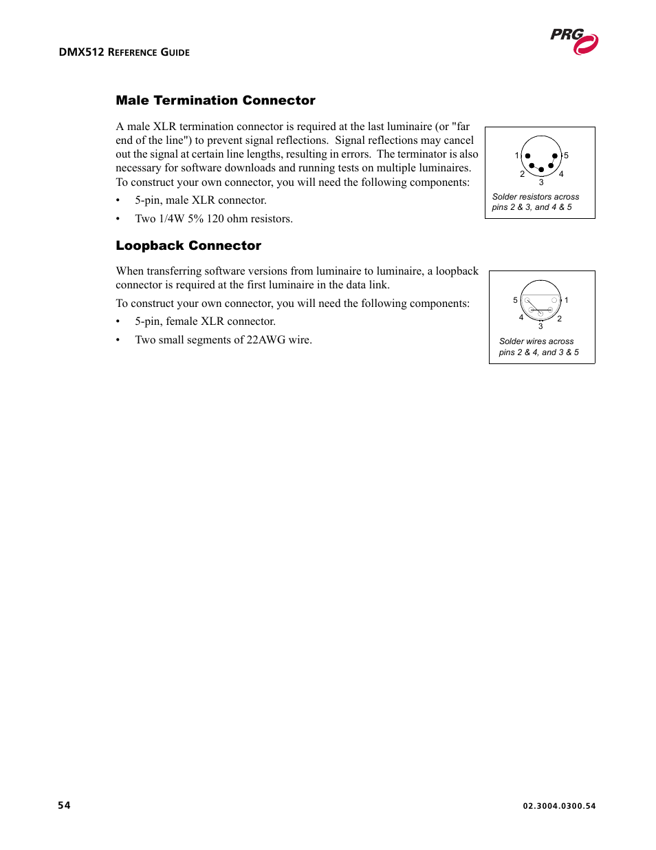 Male termination connector, Loopback connector, Male termination connector loopback connector | PRG Controlling VARI-LITE Equipment Using DMX 512 User Manual | Page 62 / 176