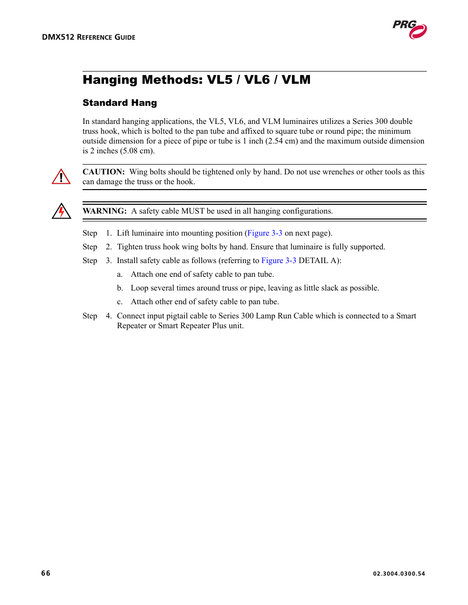 Hanging methods: vl5 / vl6 / vlm, Standard hang | PRG Controlling VARI-LITE Equipment Using DMX 512 User Manual | Page 74 / 176