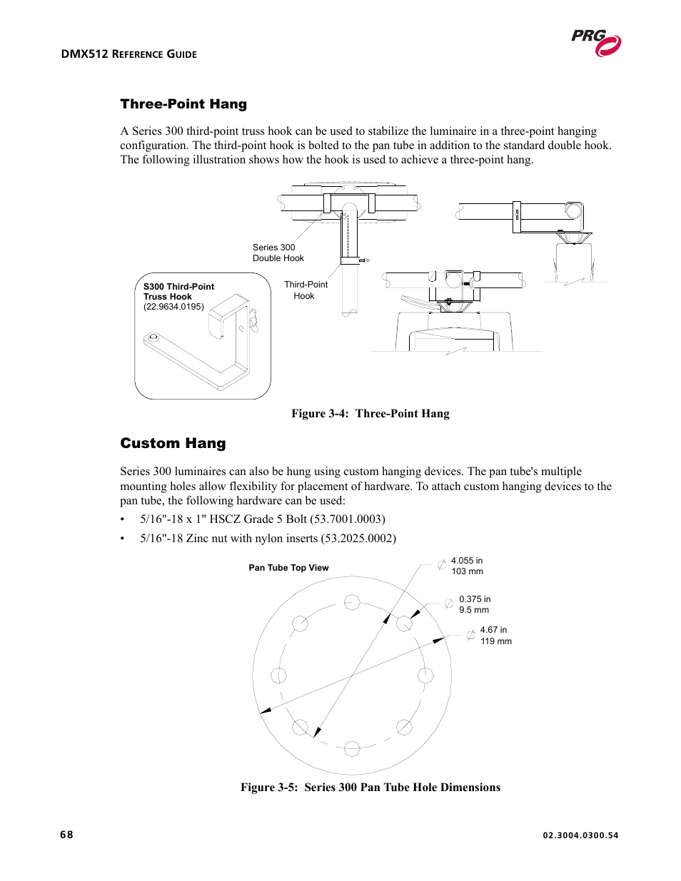 Three-point hang, Custom hang, Three-point hang custom hang | PRG Controlling VARI-LITE Equipment Using DMX 512 User Manual | Page 76 / 176