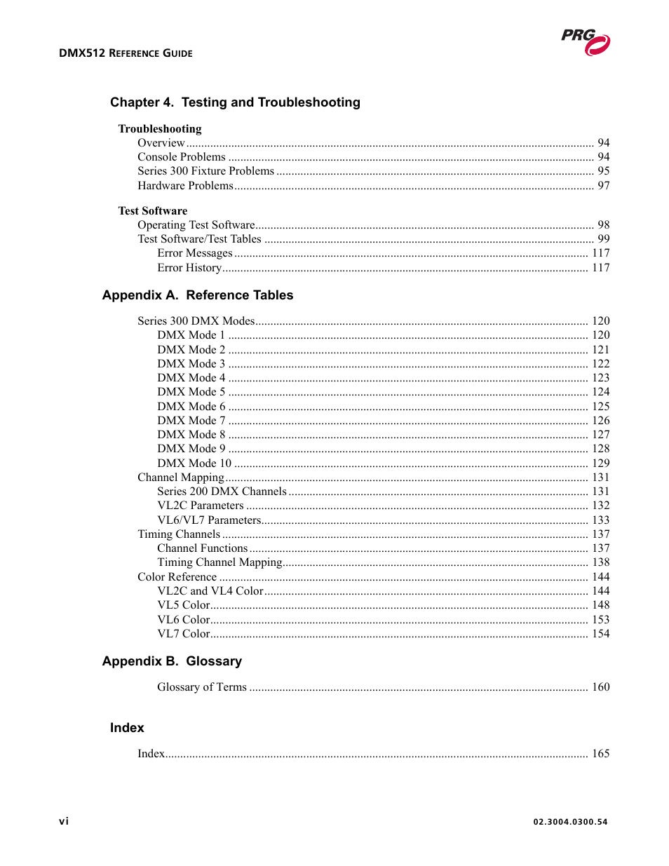 PRG Controlling VARI-LITE Equipment Using DMX 512 User Manual | Page 8 / 176