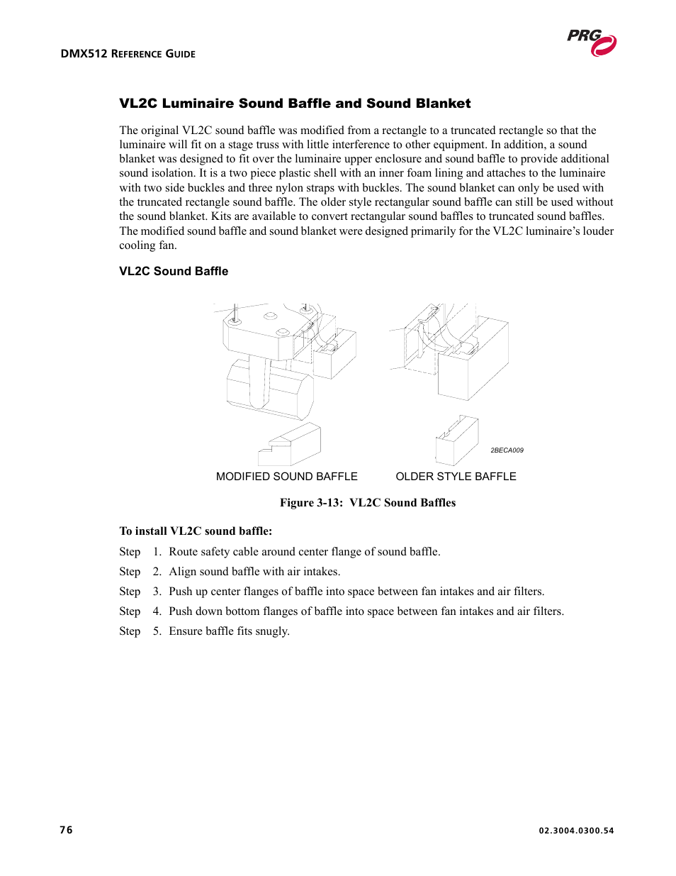 Vl2c luminaire sound baffle and sound blanket | PRG Controlling VARI-LITE Equipment Using DMX 512 User Manual | Page 84 / 176