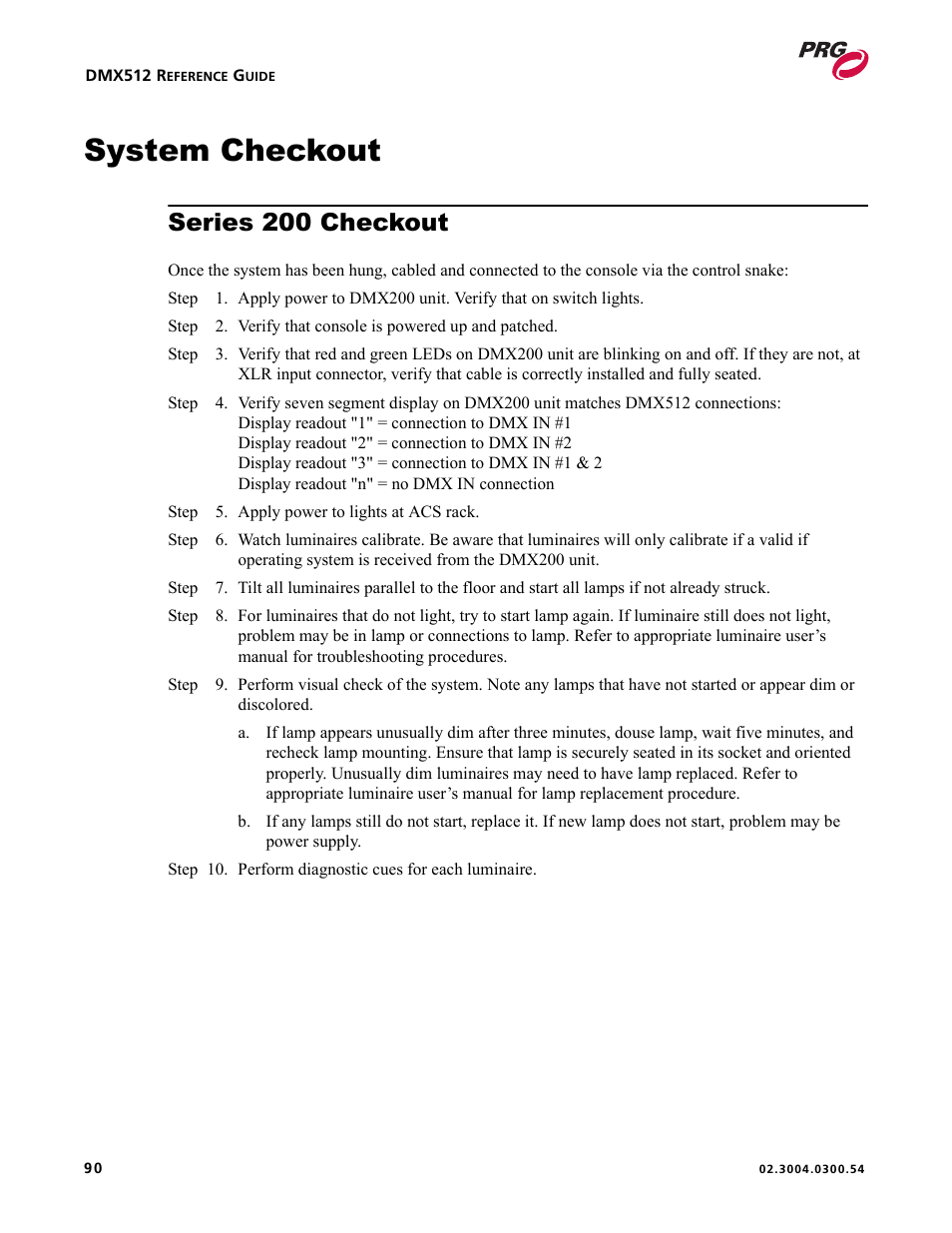 System checkout, Series 200 checkout | PRG Controlling VARI-LITE Equipment Using DMX 512 User Manual | Page 98 / 176