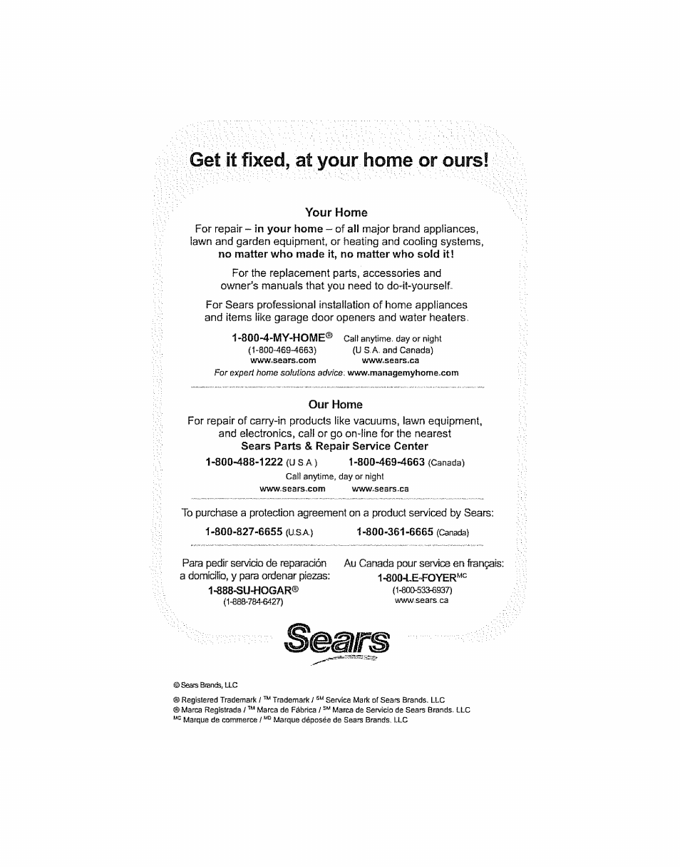 Get it fixed, at your home or ours | Craftsman 136.748270 User Manual | Page 20 / 20