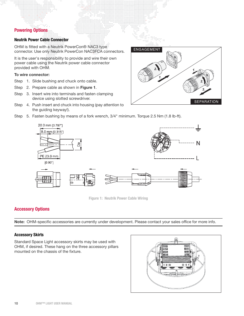Powering options, Neutrik power cable connector, Accessory options | Accessory skirts | PRG OHM User Manual 1.12 User Manual | Page 12 / 26