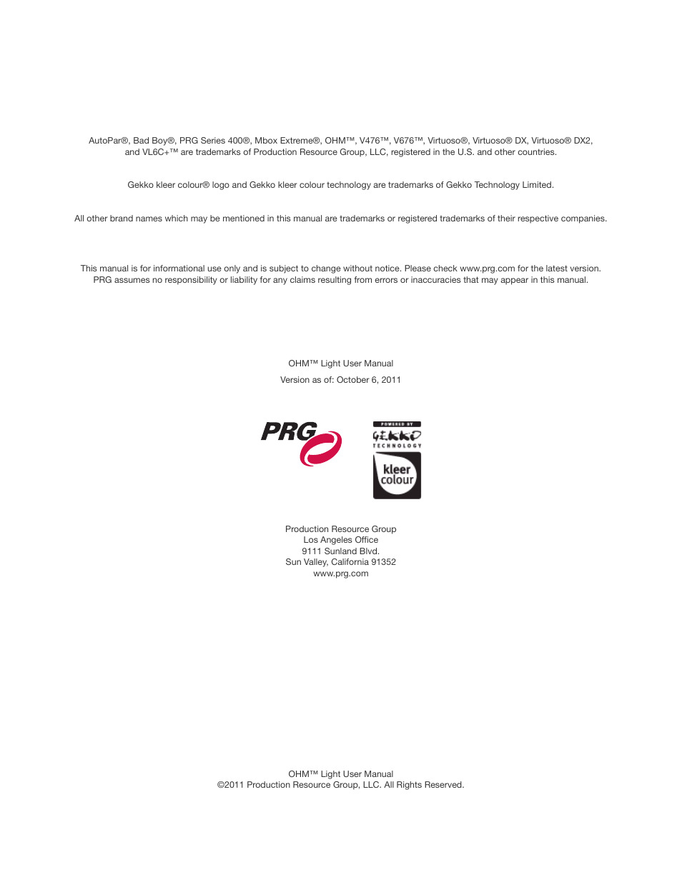 PRG OHM User Manual 1.12 User Manual | Page 2 / 26
