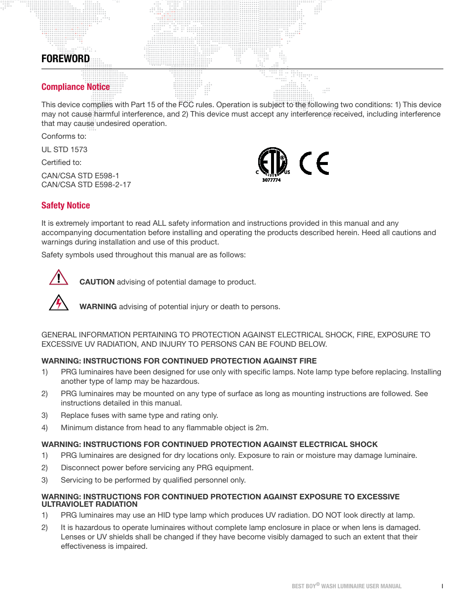 Foreword, Compliance notice, Safety notice | PRG Best Boy Wash User Manual User Manual | Page 3 / 92