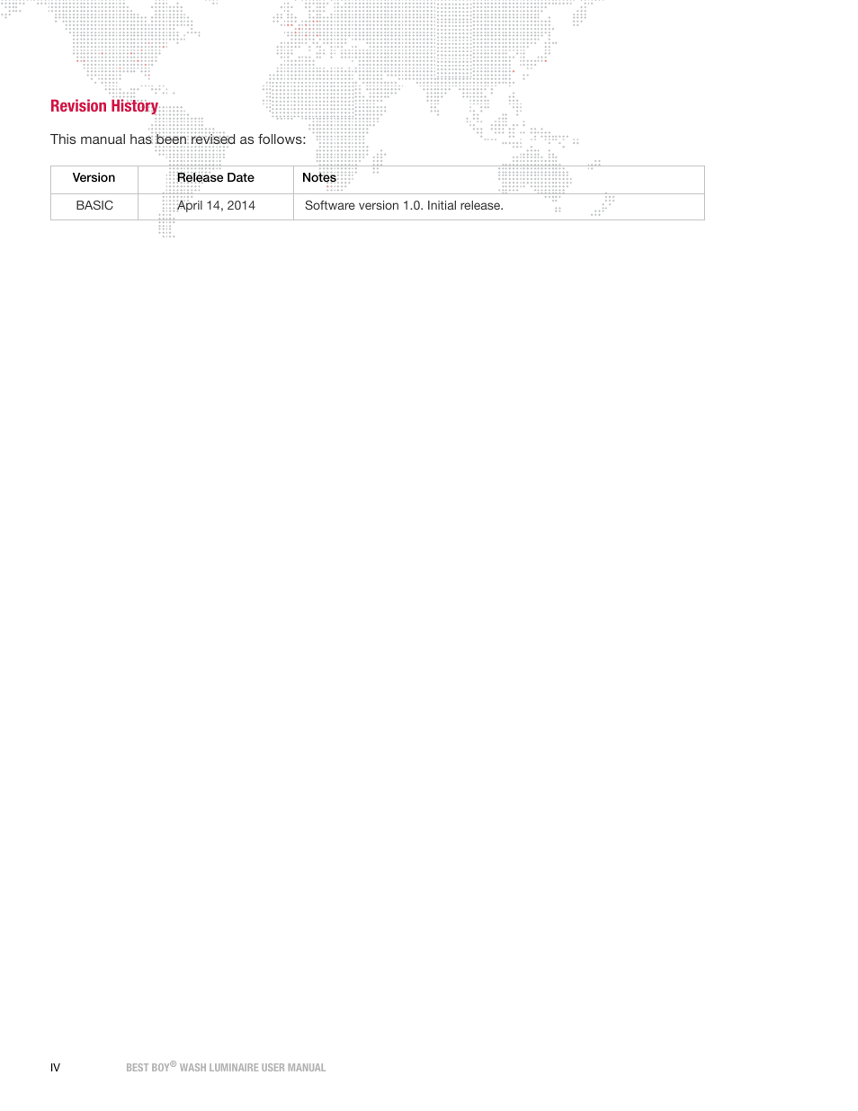 Revision history | PRG Best Boy Wash User Manual User Manual | Page 6 / 92