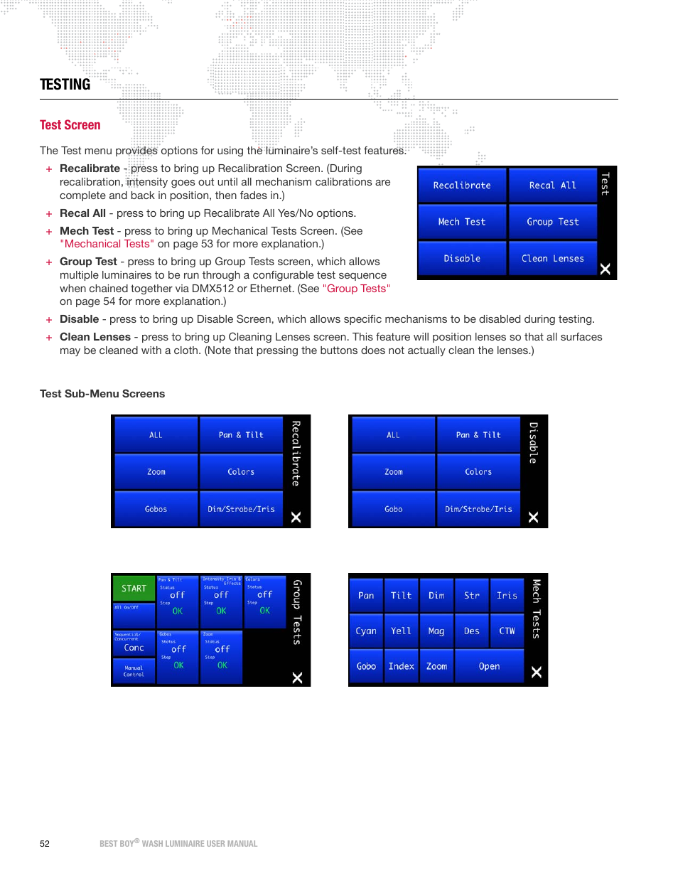 Testing, Test screen | PRG Best Boy Wash User Manual User Manual | Page 60 / 92