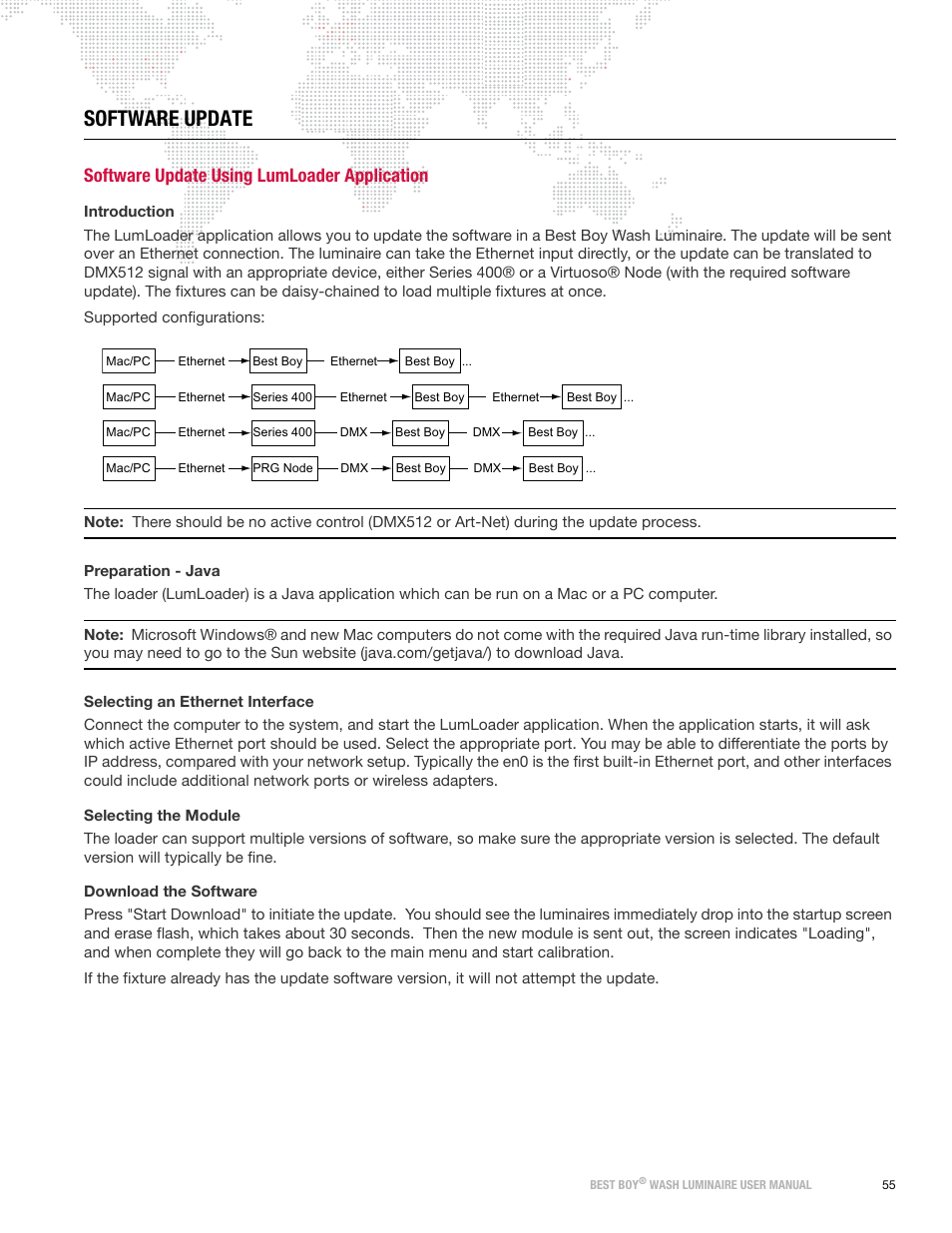 Software update, Software update using lumloader application | PRG Best Boy Wash User Manual User Manual | Page 63 / 92