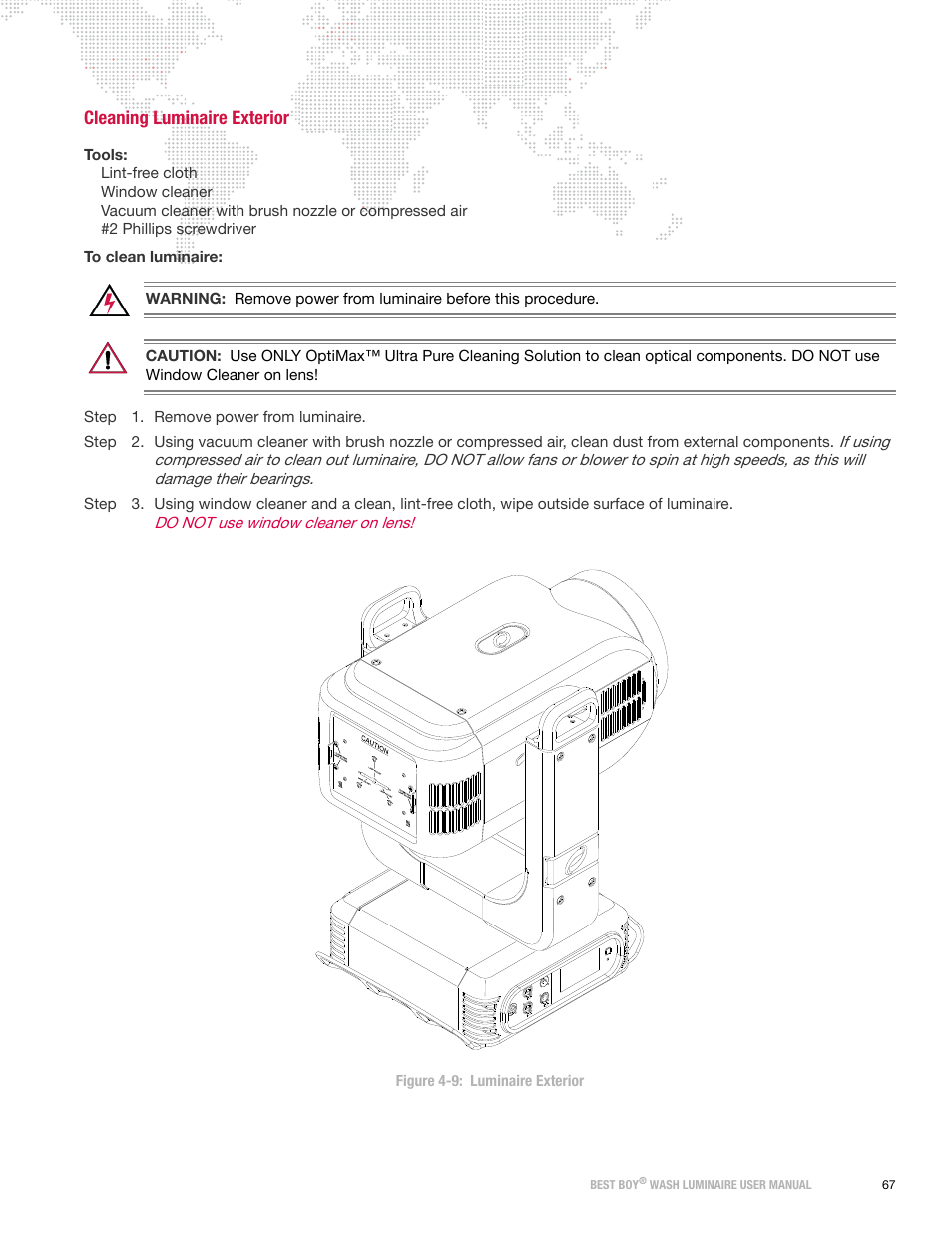 Cleaning luminaire exterior | PRG Best Boy Wash User Manual User Manual | Page 75 / 92