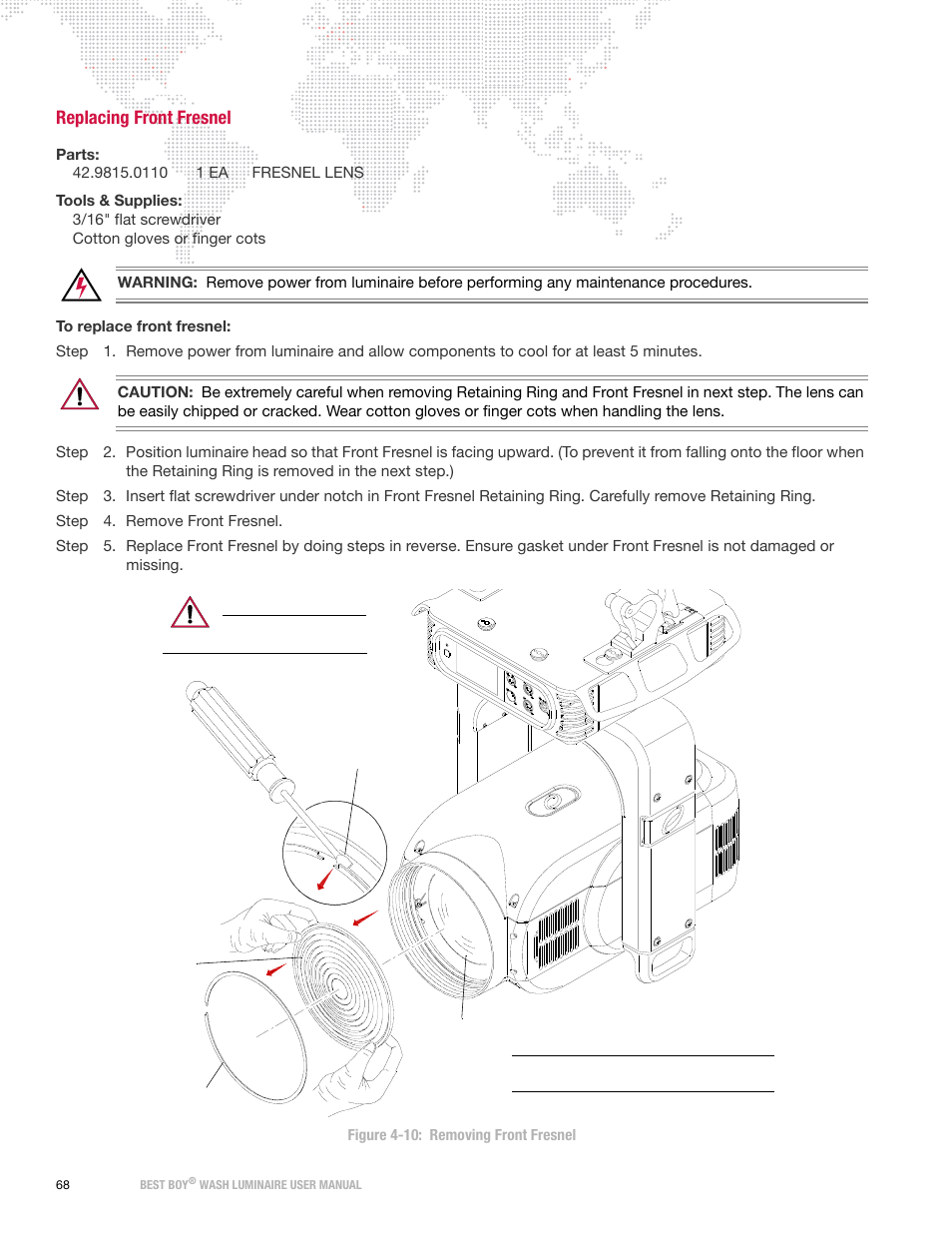 Replacing front fresnel | PRG Best Boy Wash User Manual User Manual | Page 76 / 92