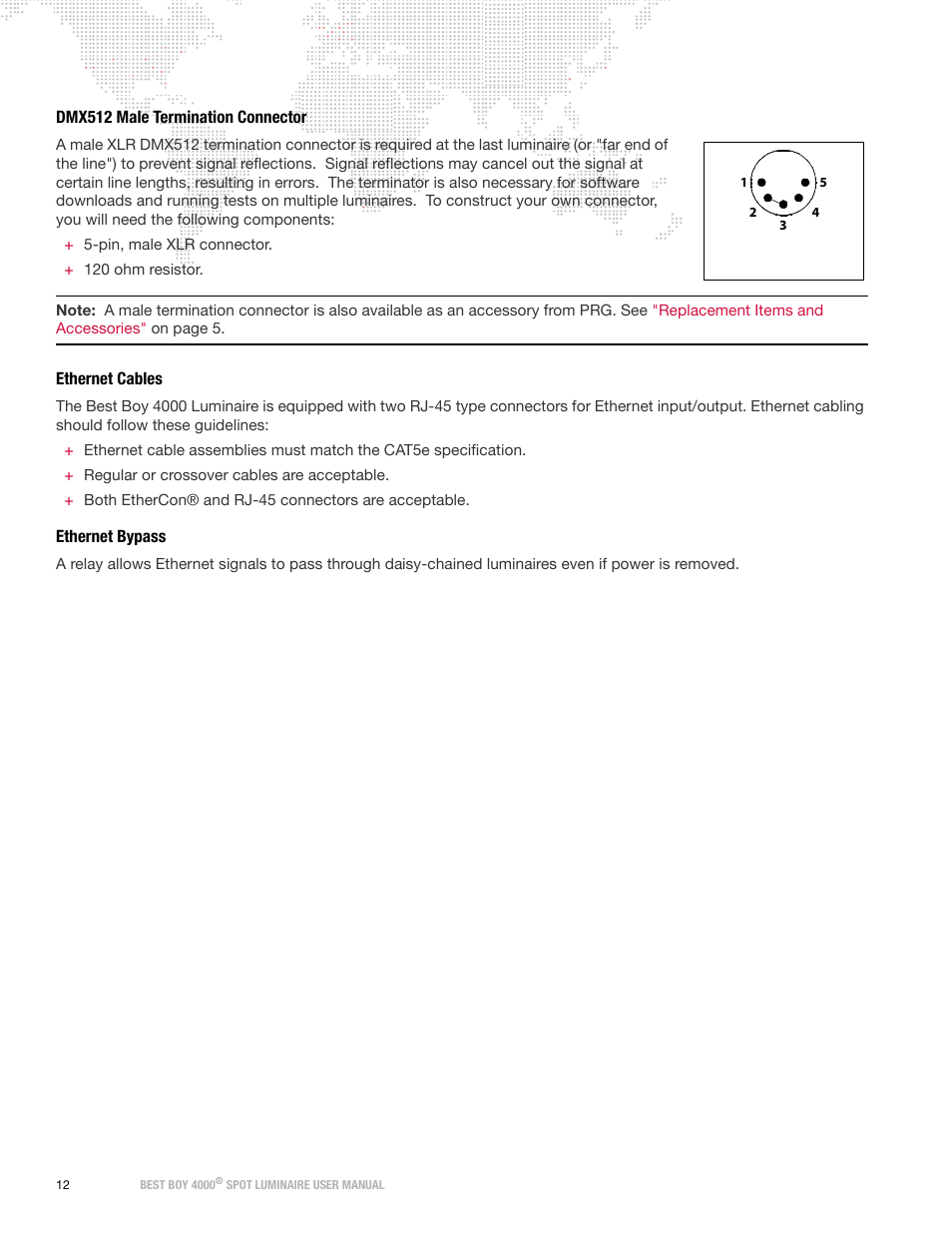 Dmx512 male termination connector, Ethernet cables, Ethernet bypass | PRG Best Boy 4000 User Manual User Manual | Page 20 / 102