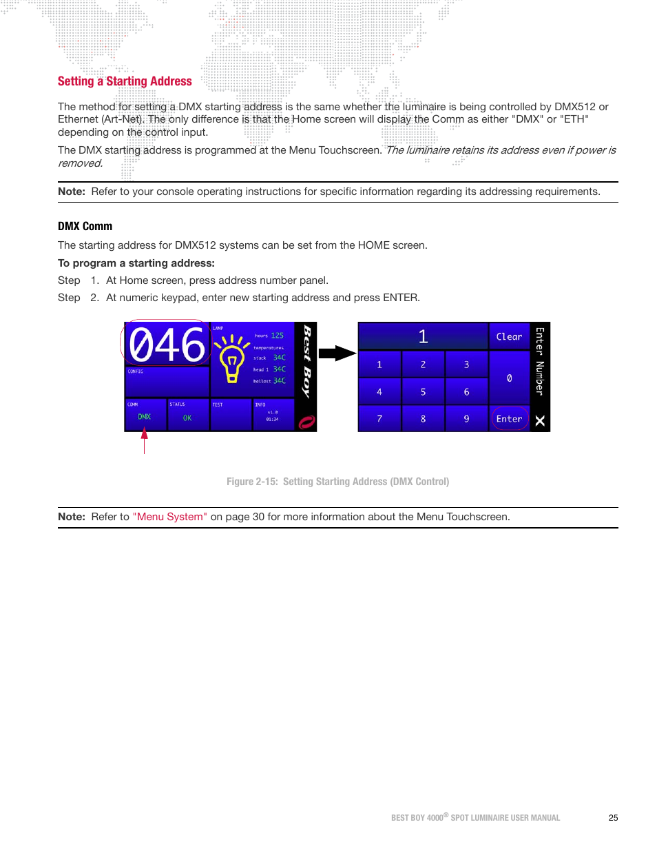 Setting a starting address, Dmx comm | PRG Best Boy 4000 User Manual User Manual | Page 33 / 102