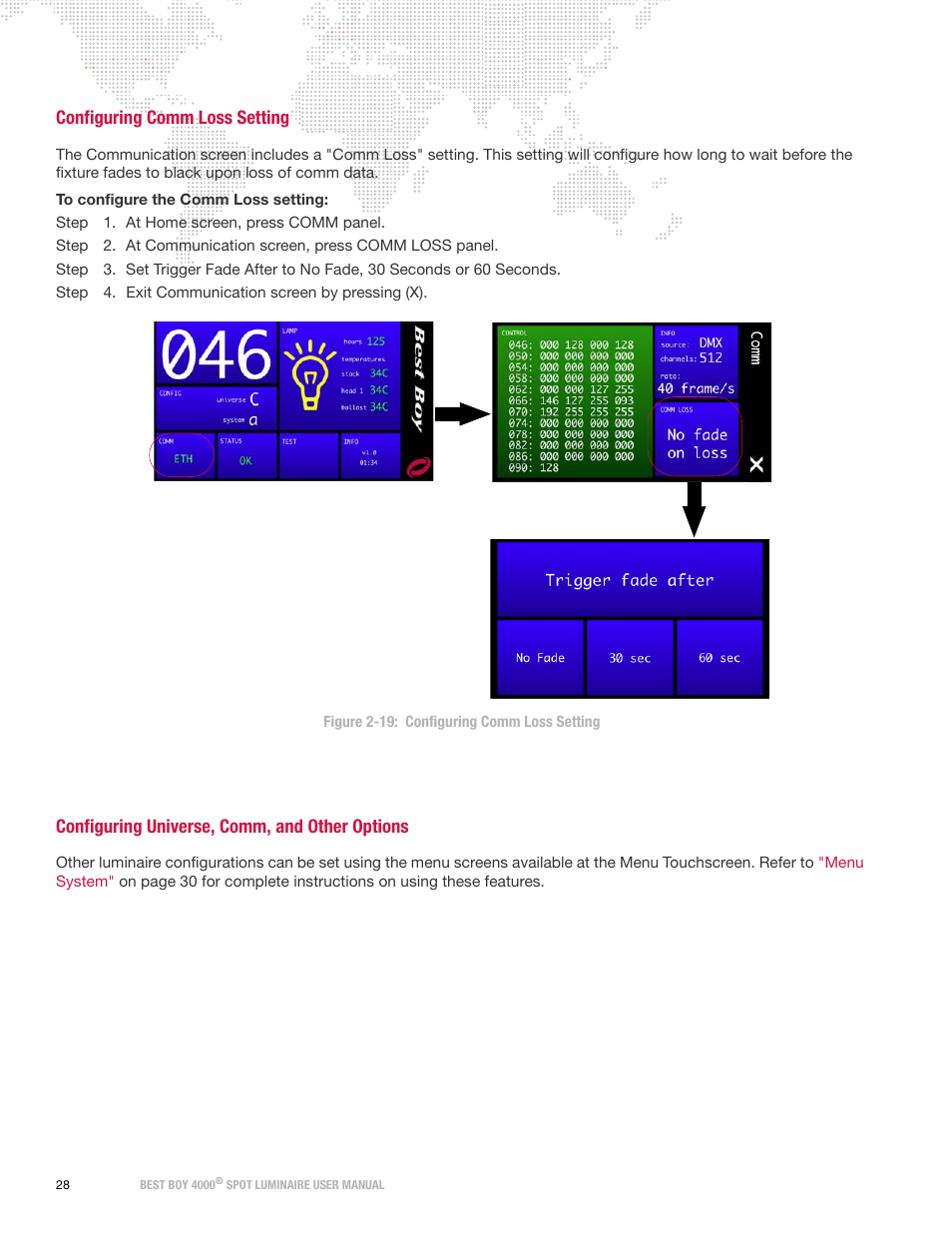Configuring comm loss setting, Configuring universe, comm, and other options | PRG Best Boy 4000 User Manual User Manual | Page 36 / 102