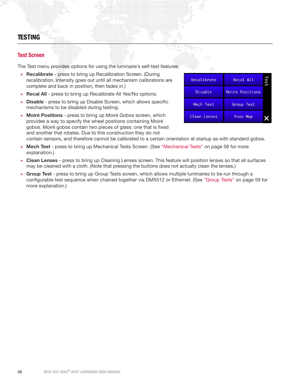 Testing, Test screen | PRG Best Boy 4000 User Manual User Manual | Page 64 / 102