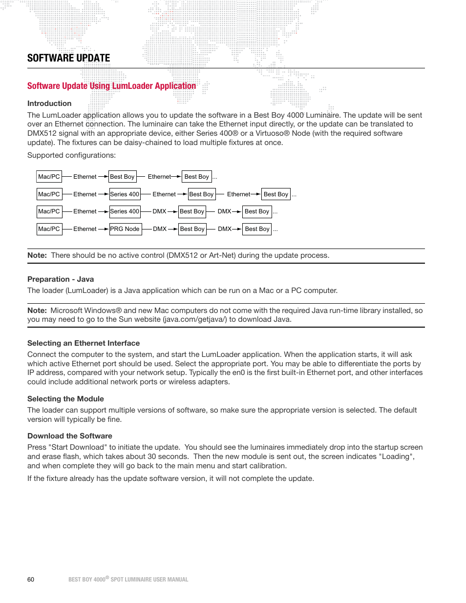 Software update, Software update using lumloader application | PRG Best Boy 4000 User Manual User Manual | Page 68 / 102