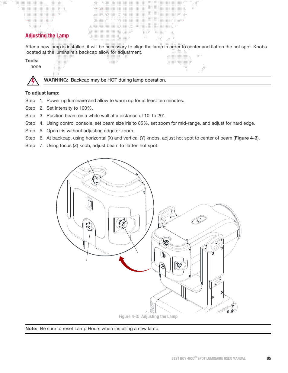 Adjusting the lamp | PRG Best Boy 4000 User Manual User Manual | Page 73 / 102