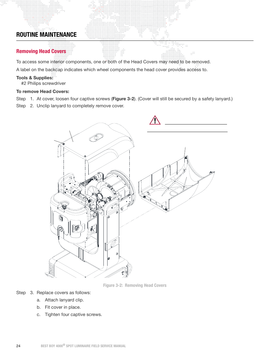 Routine maintenance, Removing head covers | PRG Best Boy Field Service Manual User Manual | Page 32 / 120