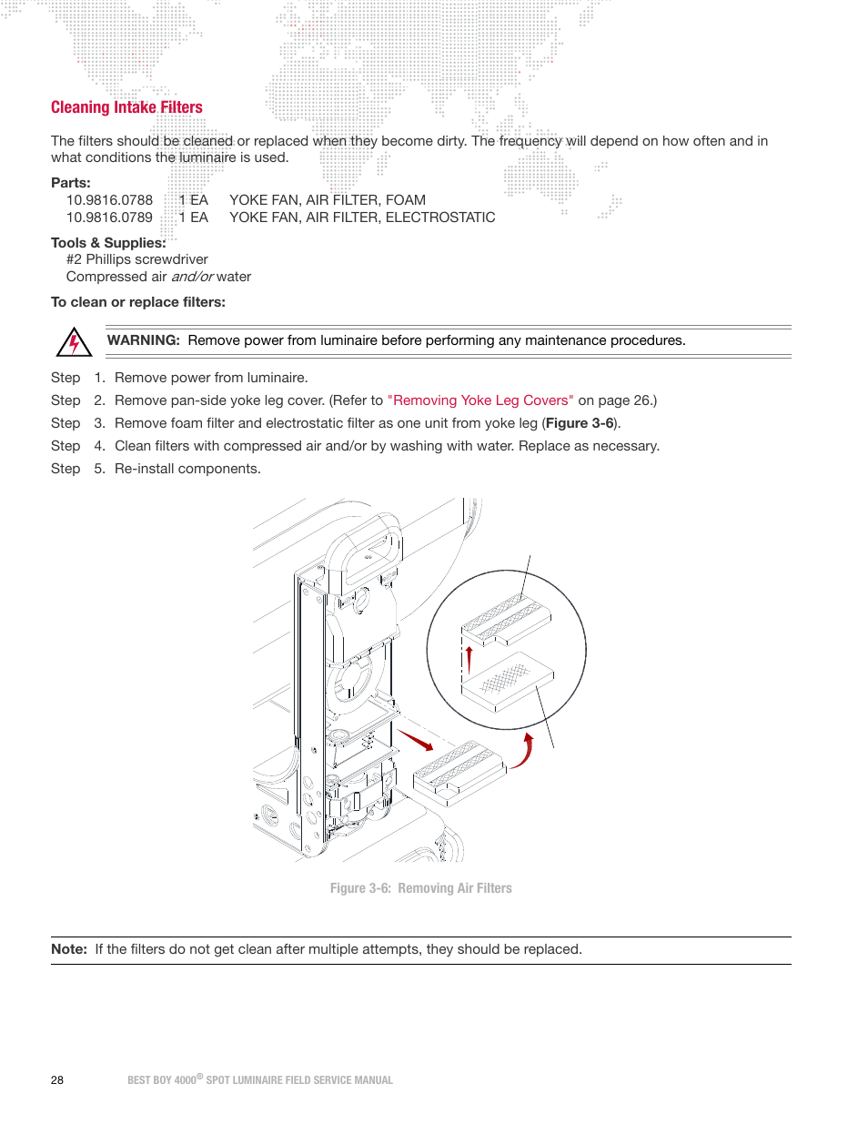 Cleaning intake filters | PRG Best Boy Field Service Manual User Manual | Page 36 / 120