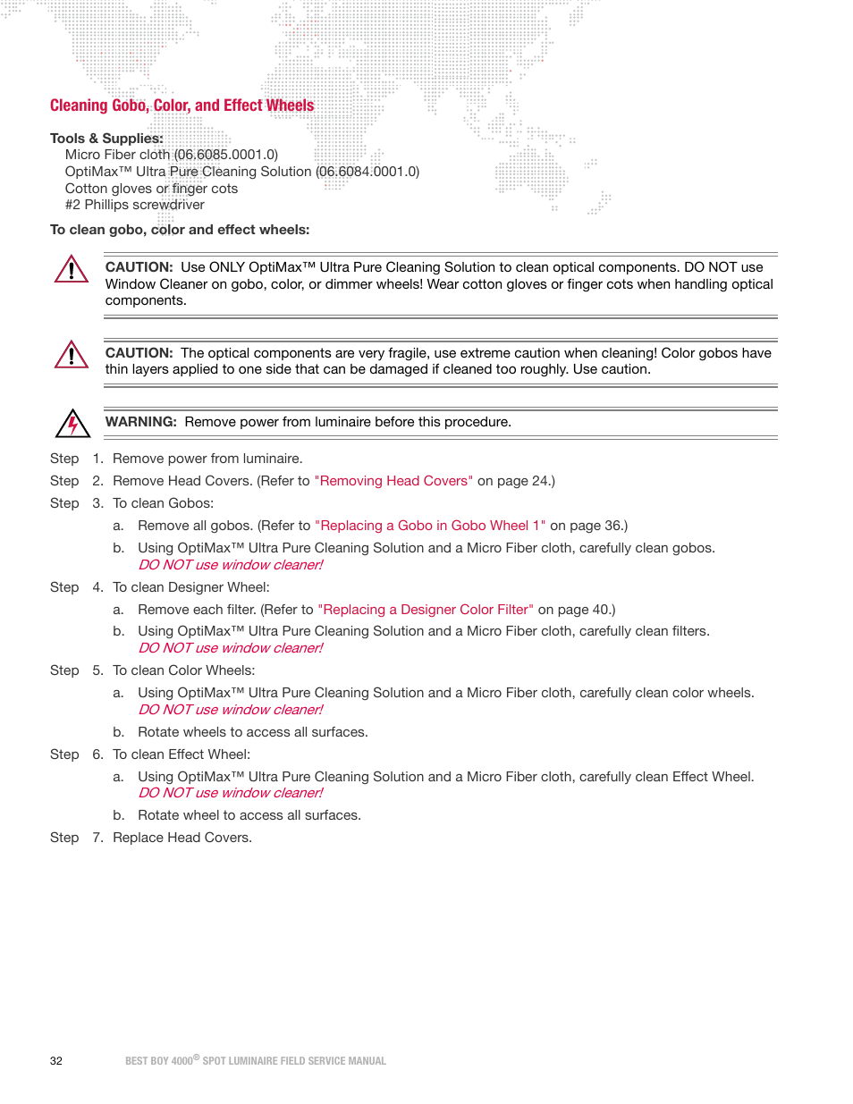 Cleaning gobo, color, and effect wheels | PRG Best Boy Field Service Manual User Manual | Page 40 / 120