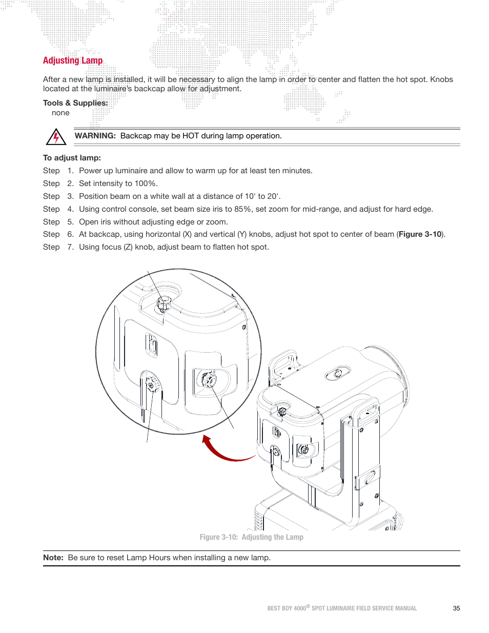 Adjusting lamp | PRG Best Boy Field Service Manual User Manual | Page 43 / 120