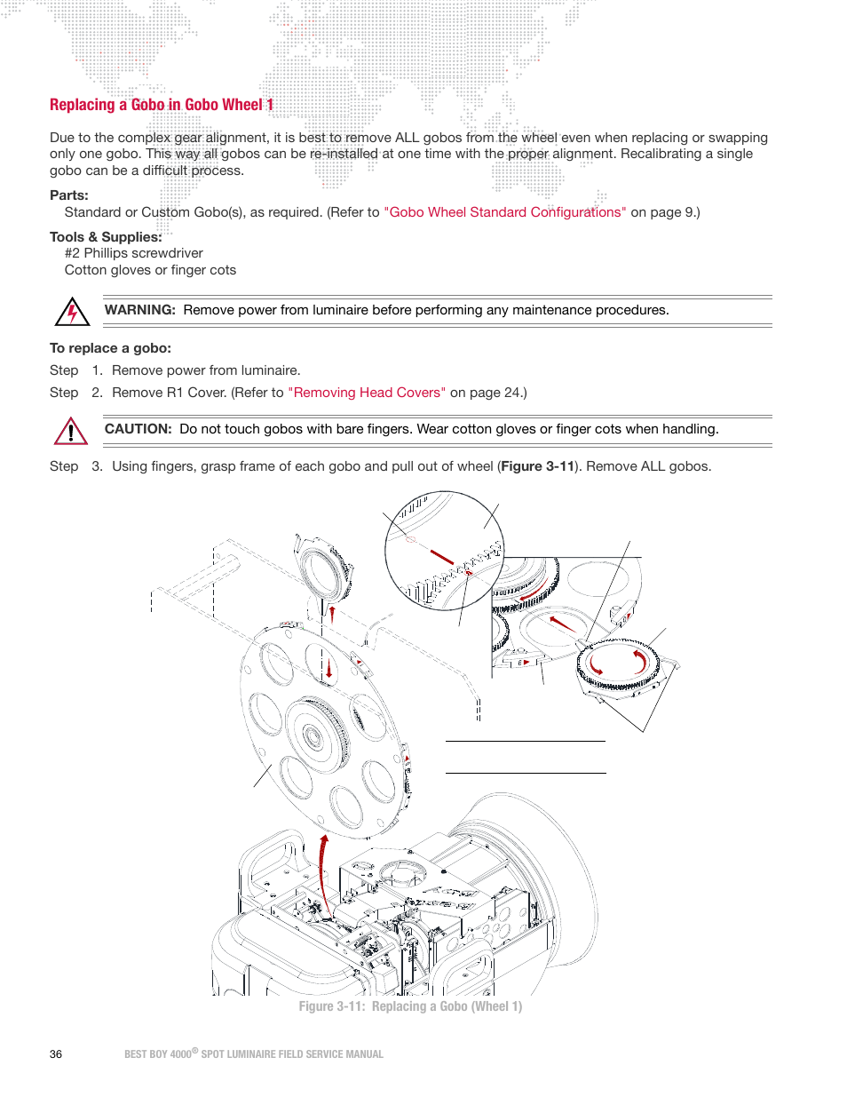 Replacing a gobo in gobo wheel 1 | PRG Best Boy Field Service Manual User Manual | Page 44 / 120