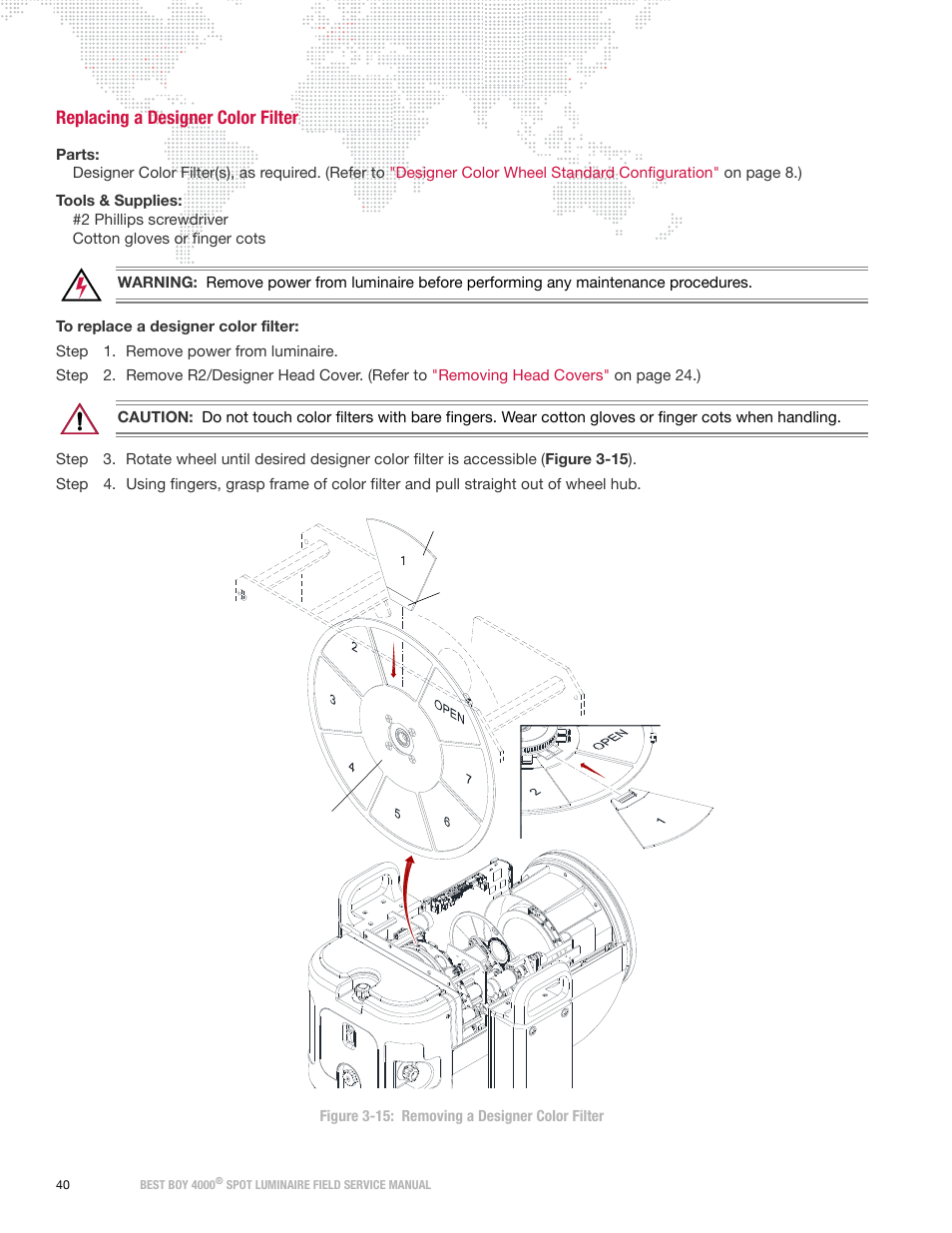 Replacing a designer color filter | PRG Best Boy Field Service Manual User Manual | Page 48 / 120