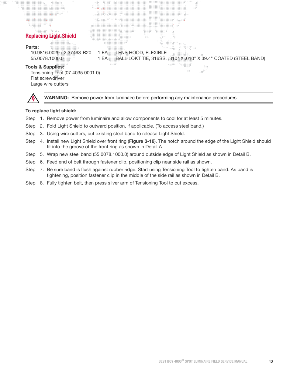 Replacing light shield | PRG Best Boy Field Service Manual User Manual | Page 51 / 120