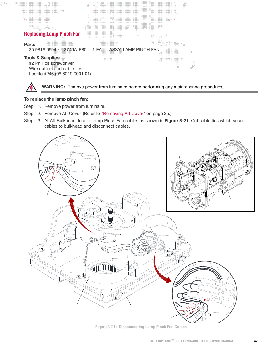 Replacing lamp pinch fan | PRG Best Boy Field Service Manual User Manual | Page 55 / 120